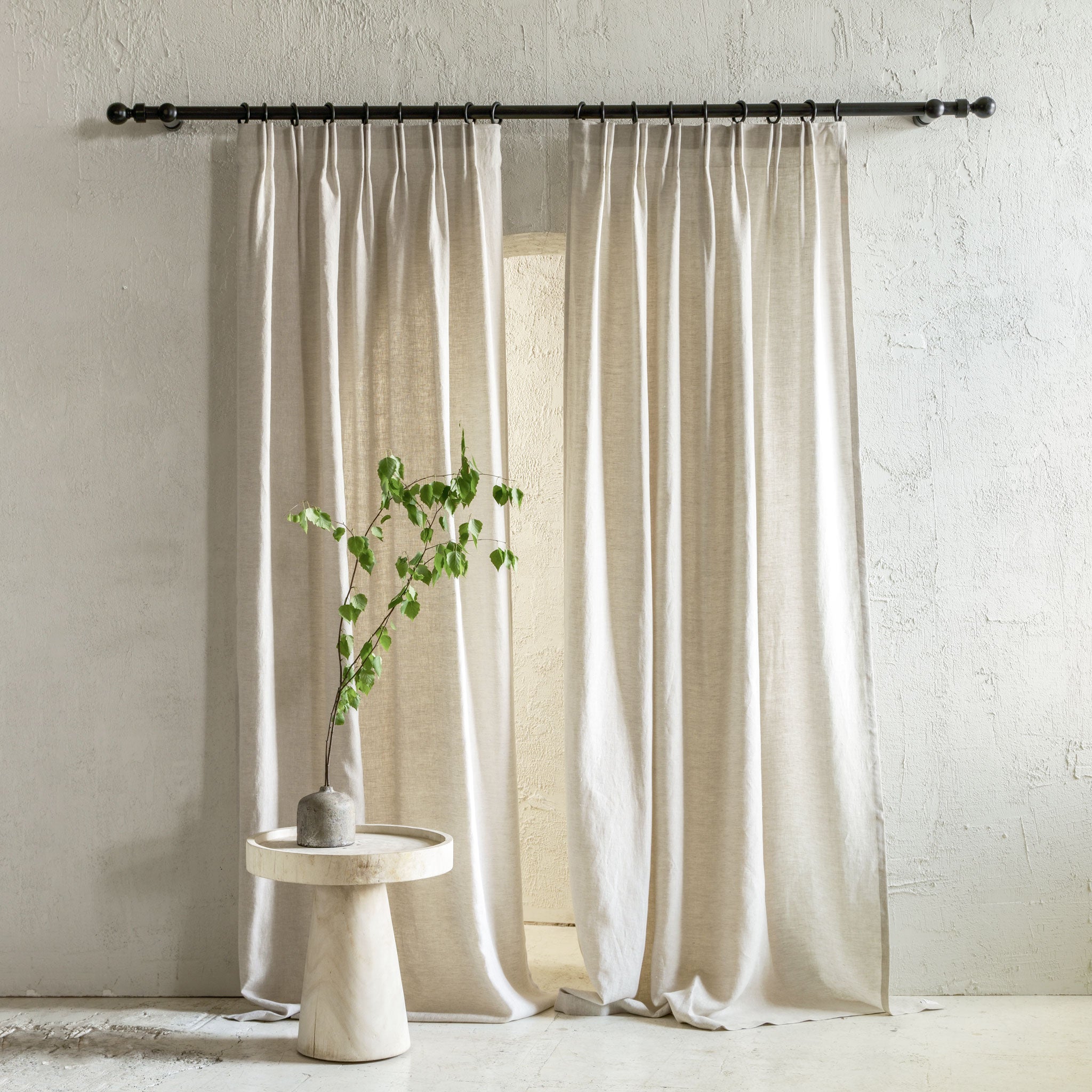 Double pleat linen curtain panel