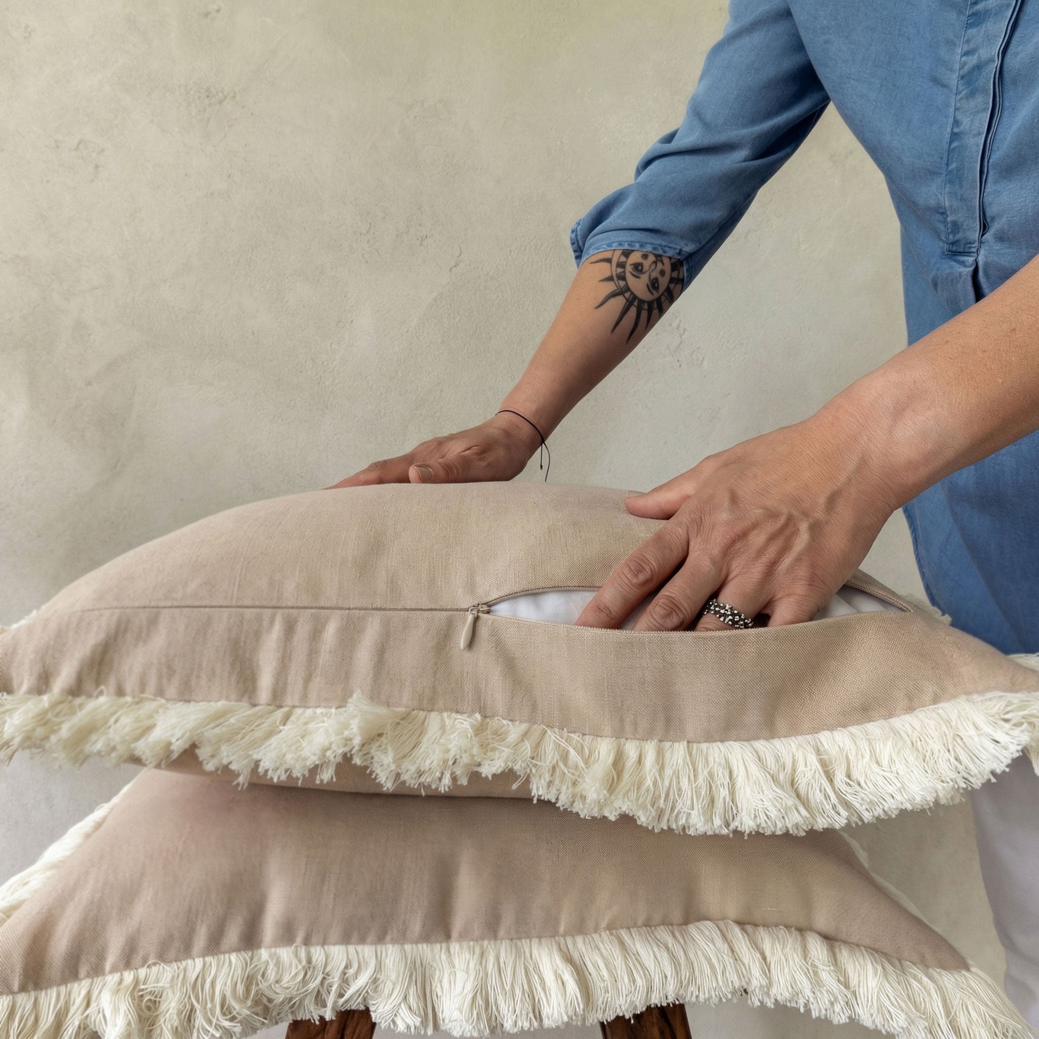 Linen Fringe Pillow Cover