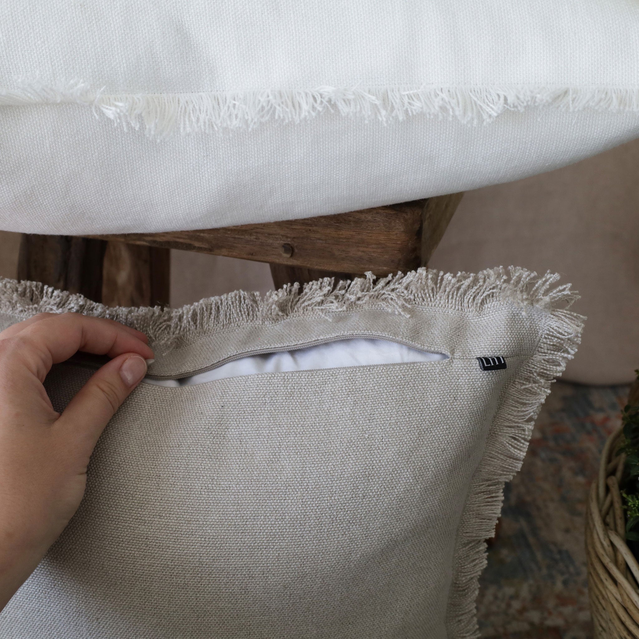 Heavy linen fringe pillow cover