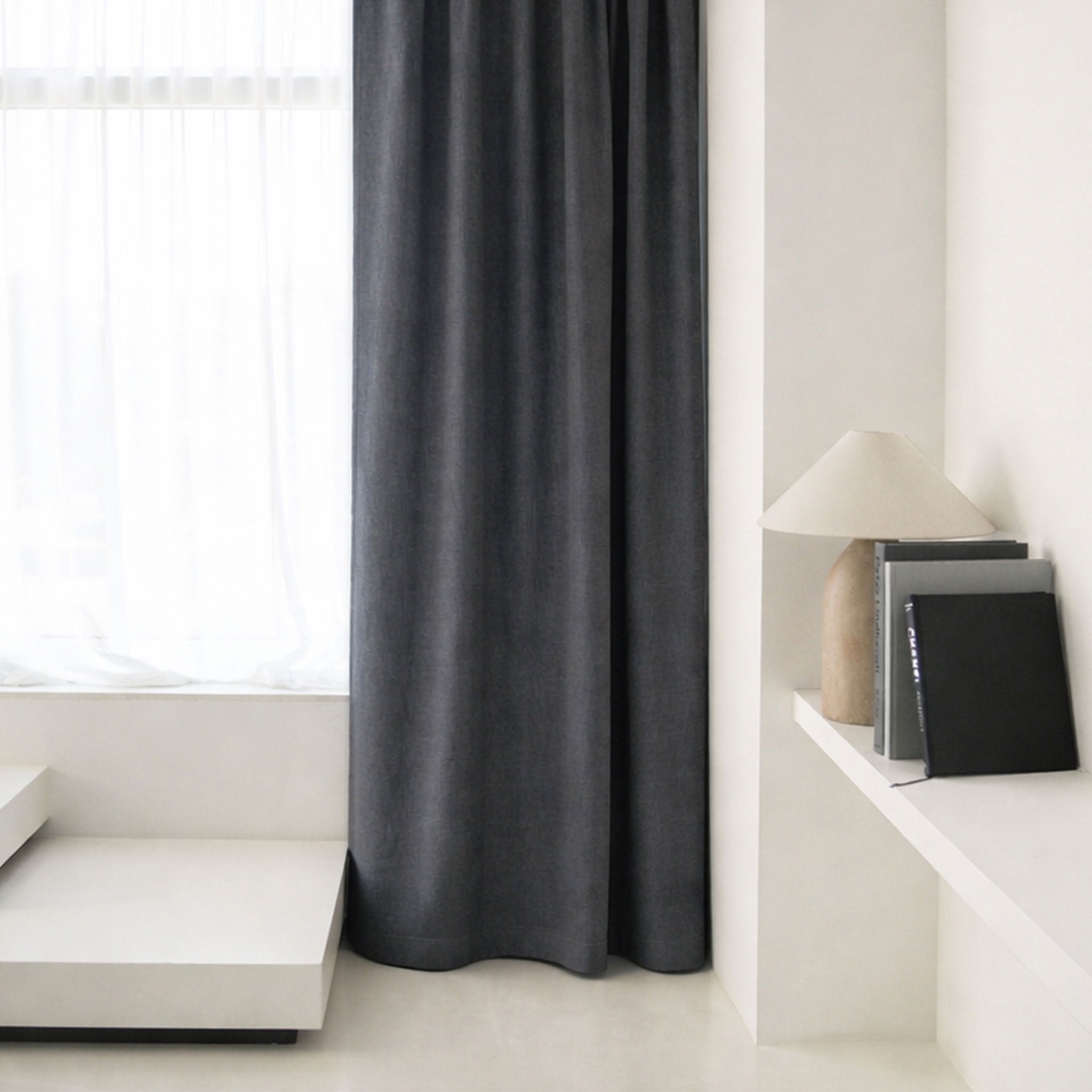 Heavy Linen Curtain with Tape - Charcoal
