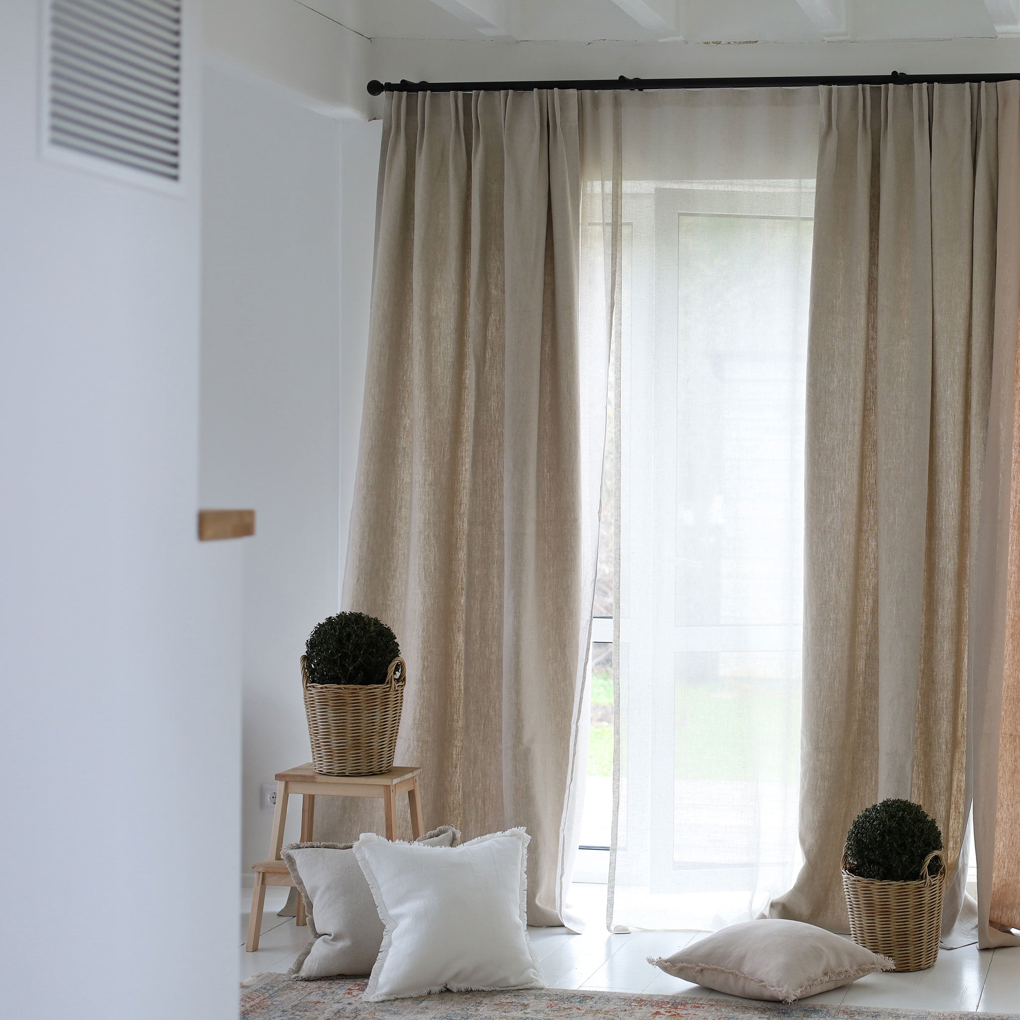 Heavy linen double pleat curtain panel