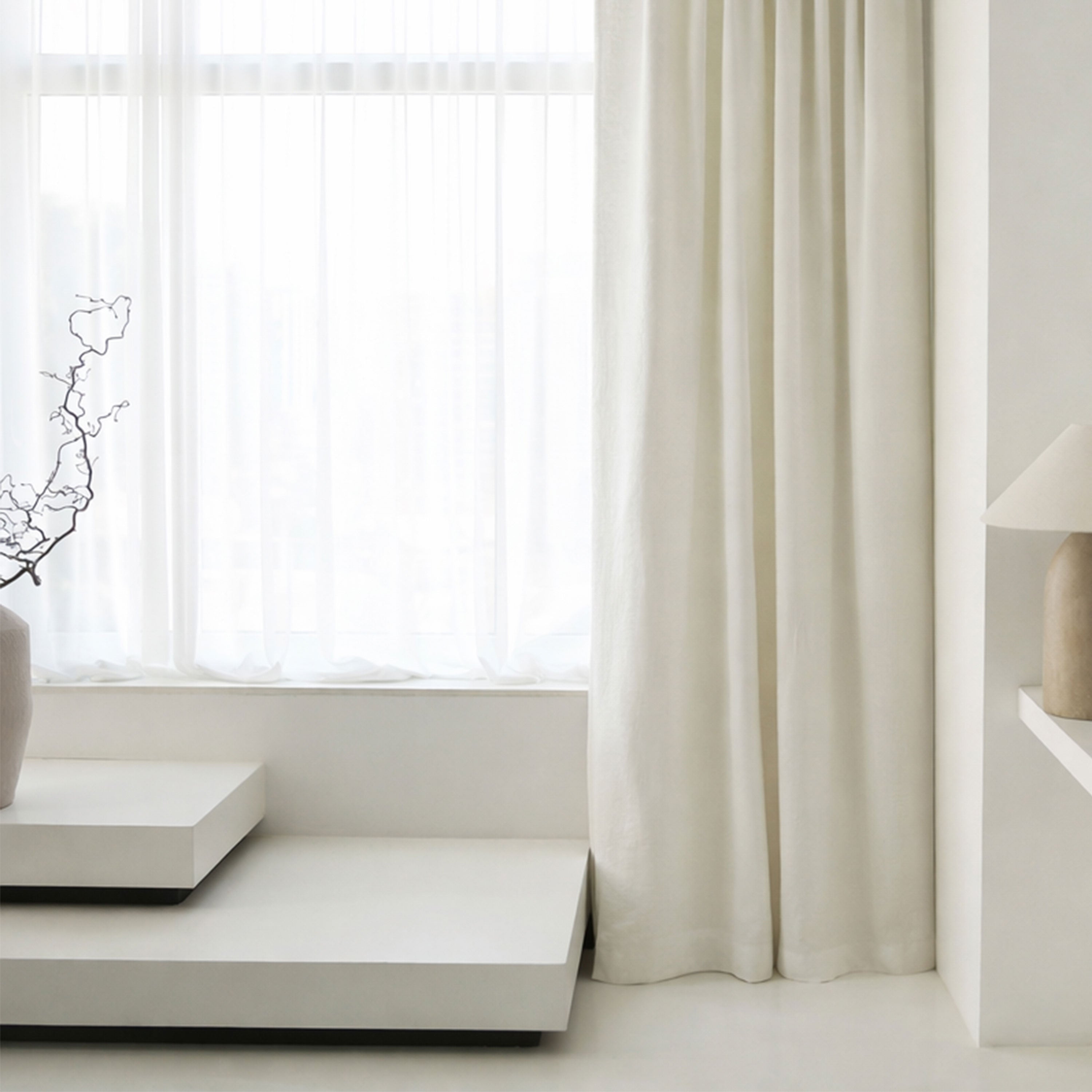 Heavy Linen Curtain with Tape - Off white