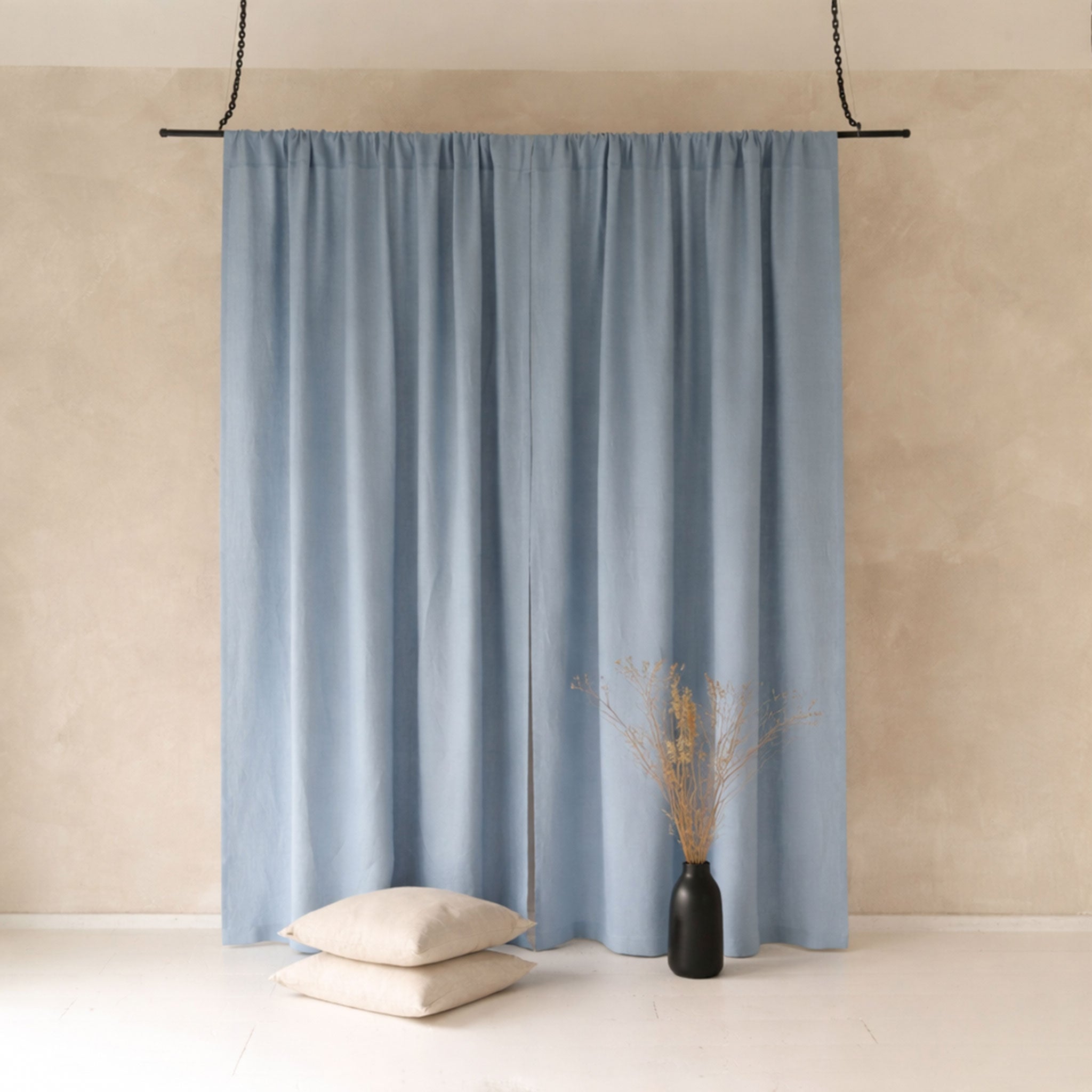 Linen curtain panel with rod pocket
