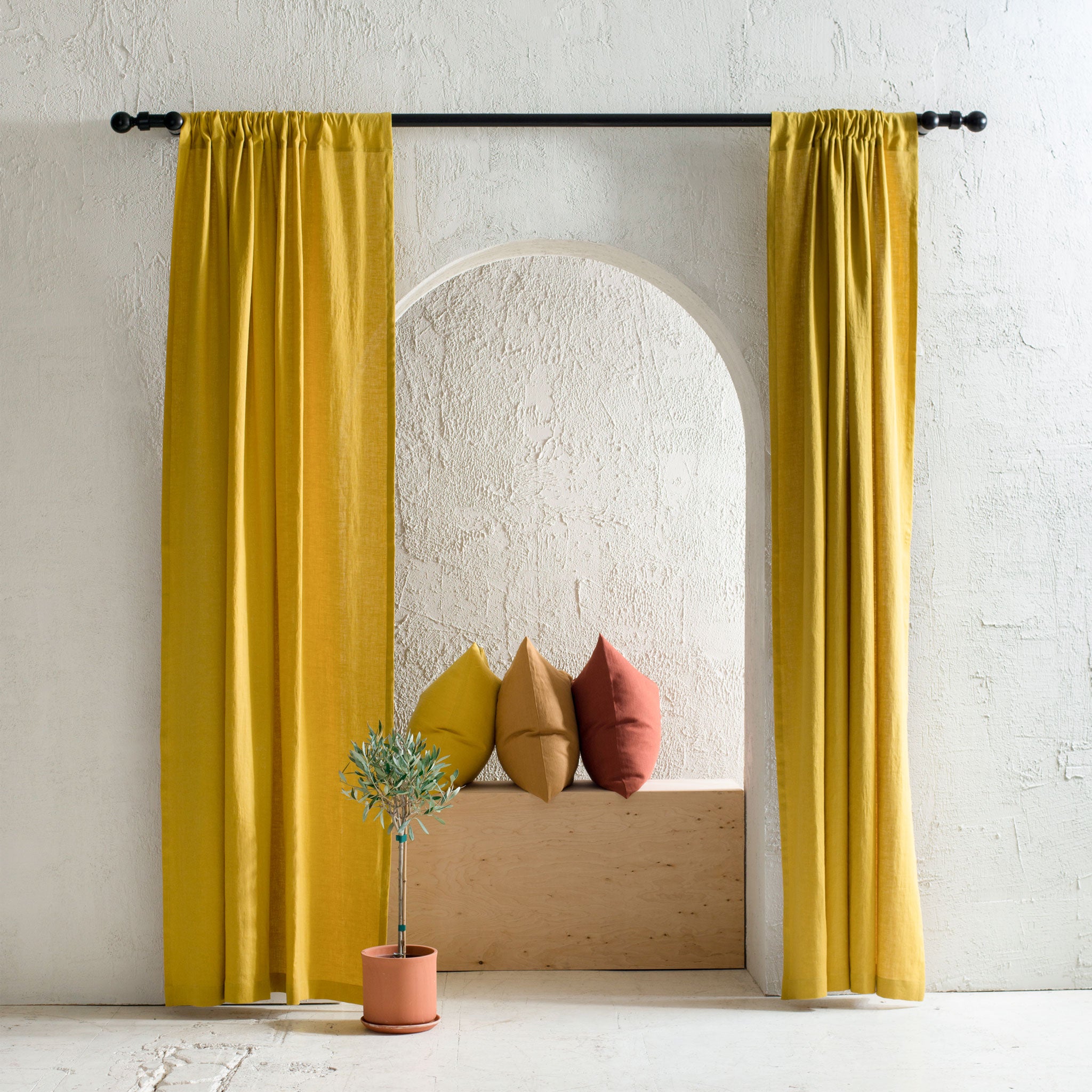 Linen curtain panel with rod pocket