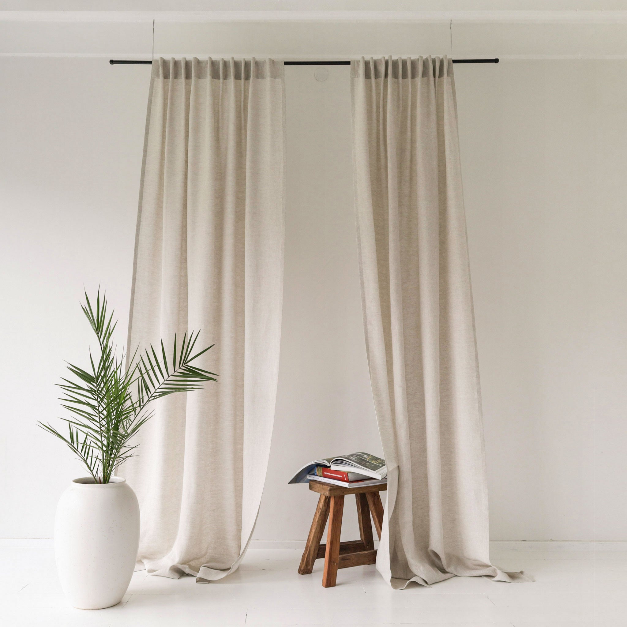 Linen curtain panel with back tabs