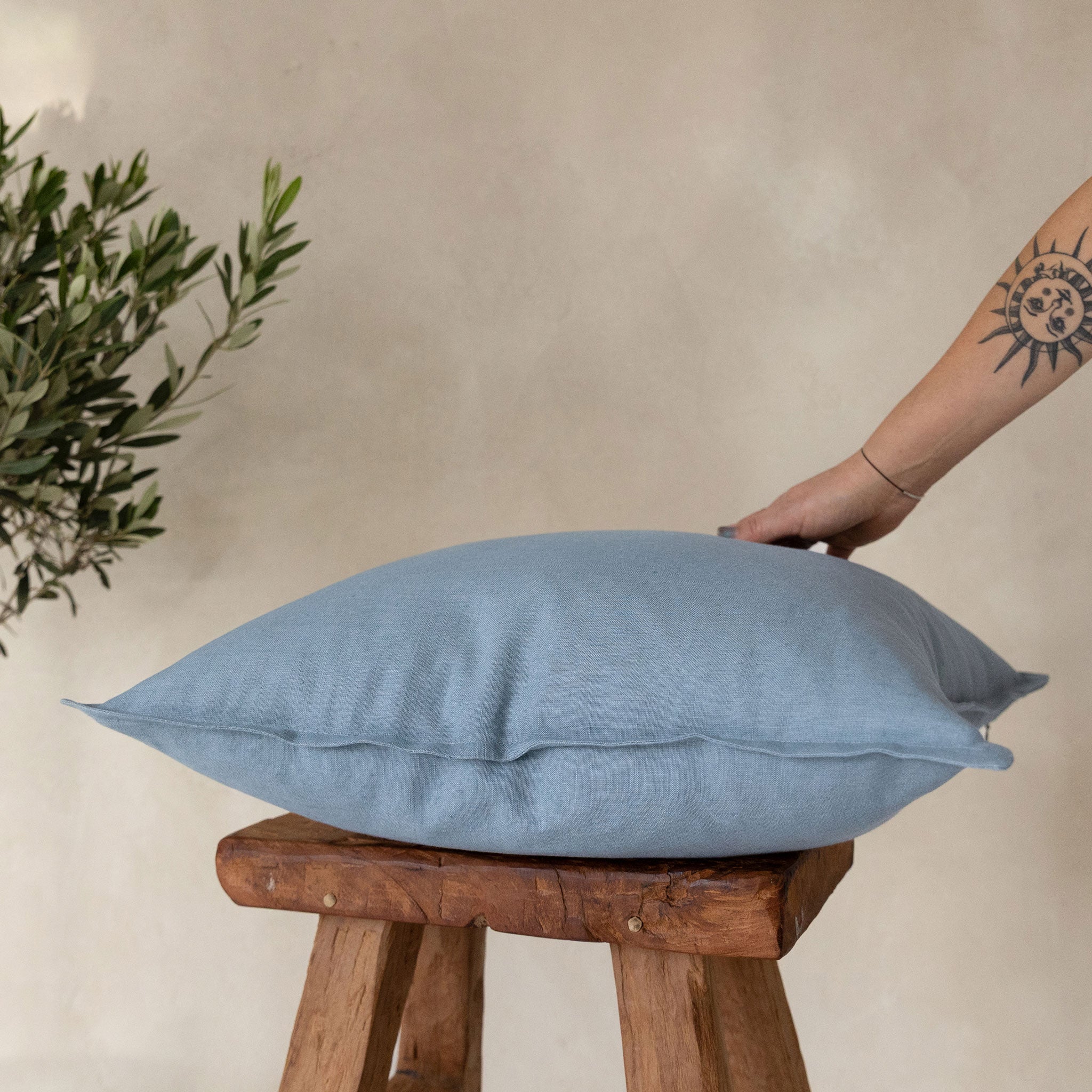 Linen pillow cover Blue mist