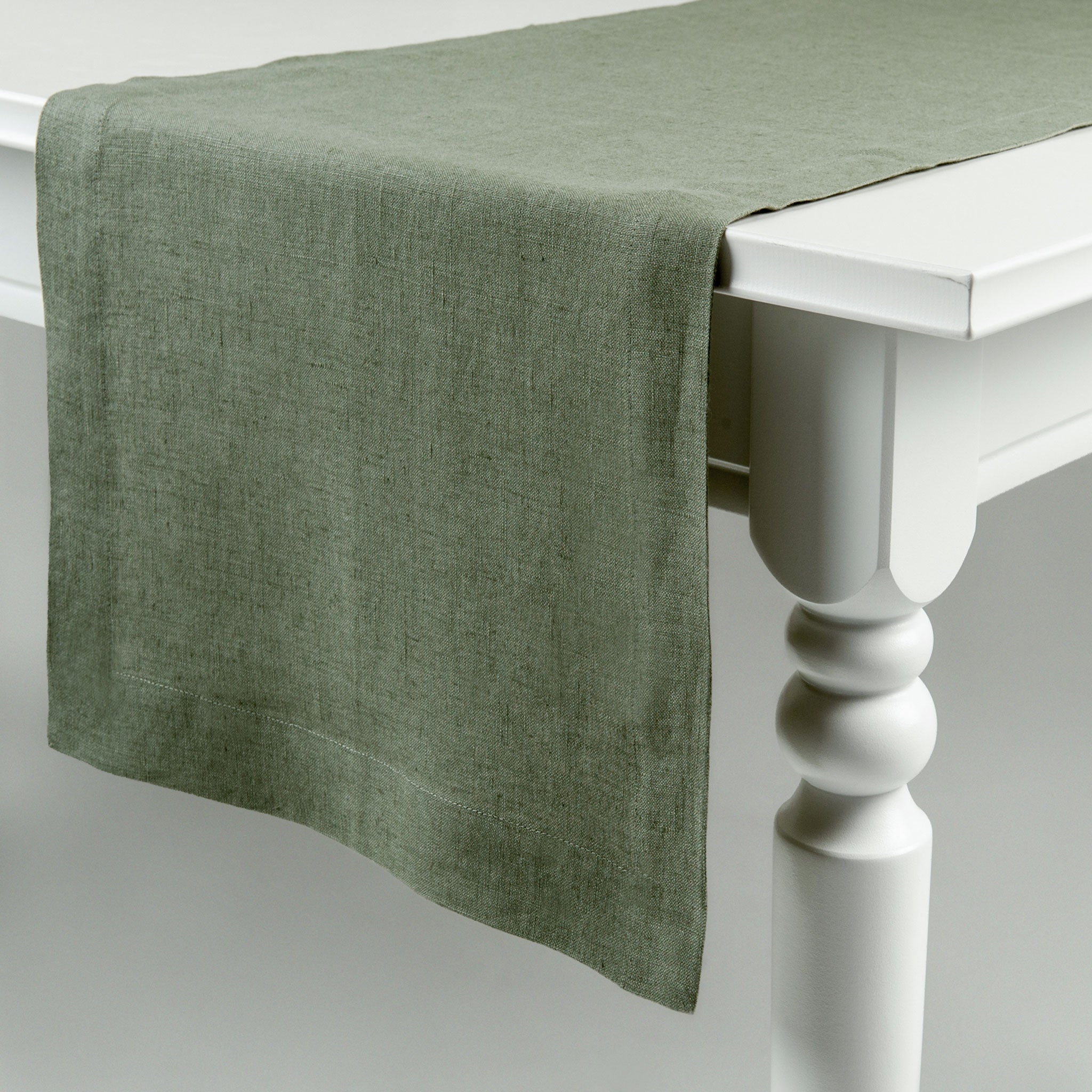 Linen table runner Moss green