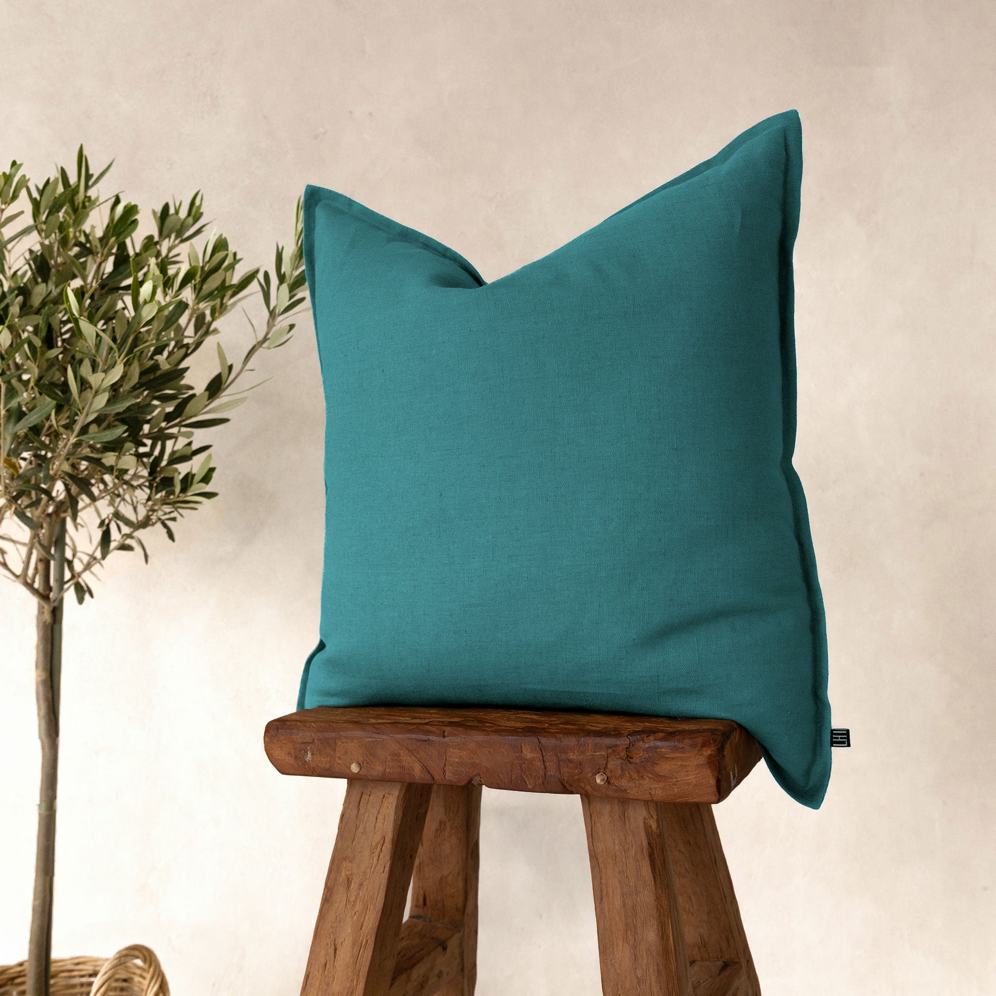 Linen pillow cover Peacock green