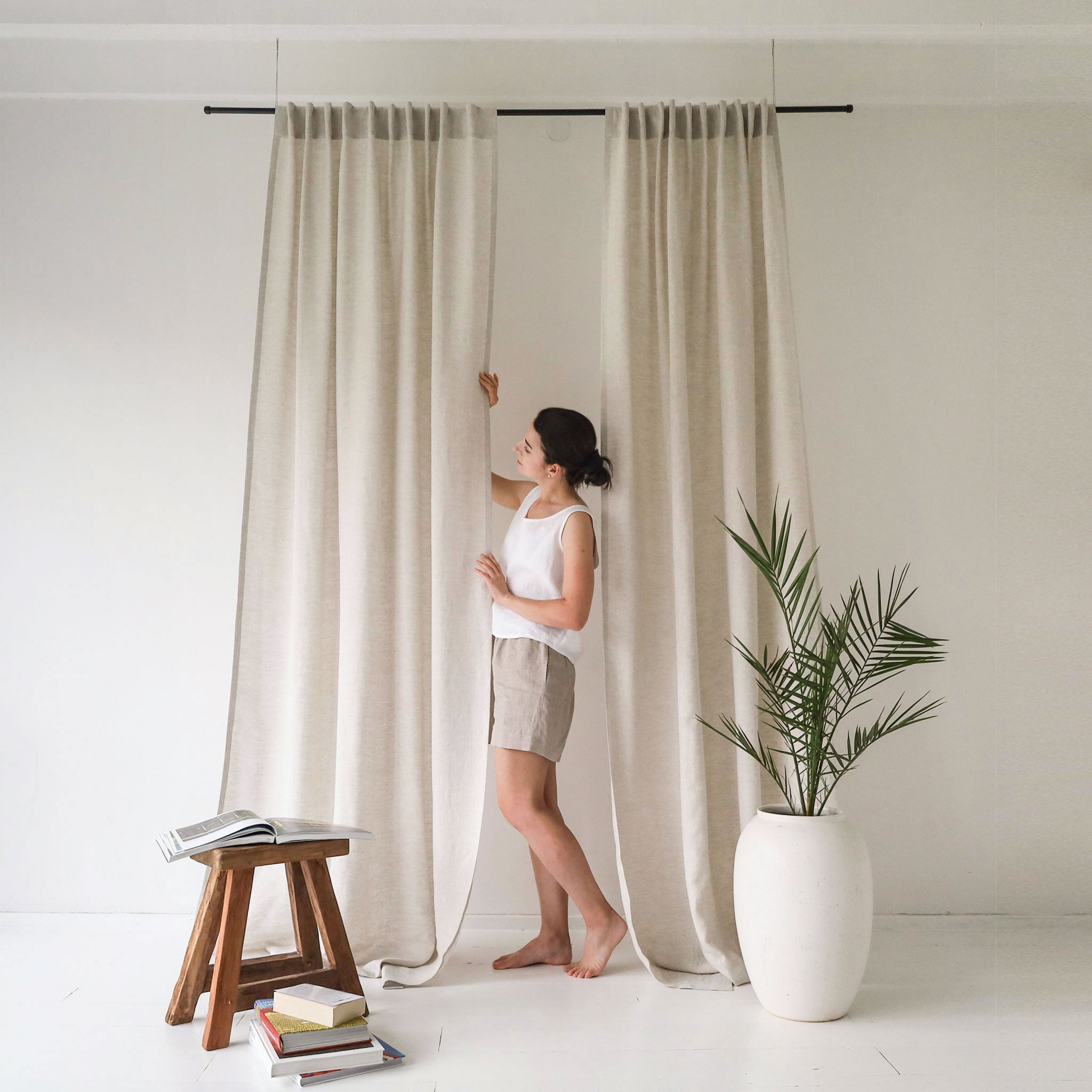 Linen curtain panel with back tabs
