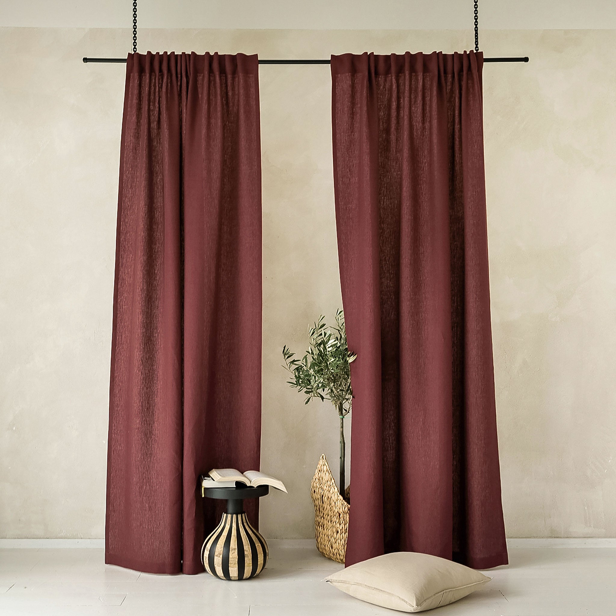 Linen curtain with back tab tape