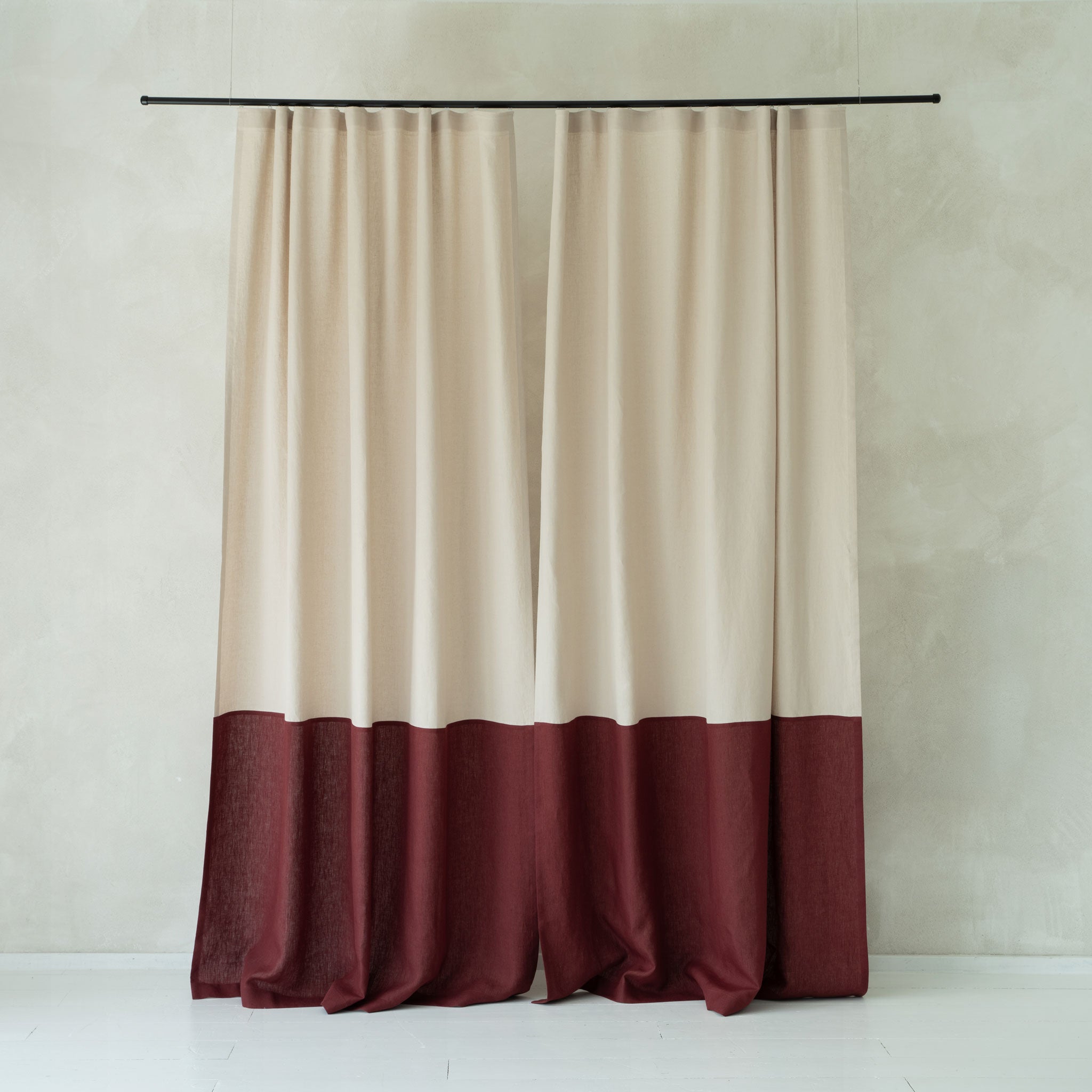 Color block linen curtain with tape