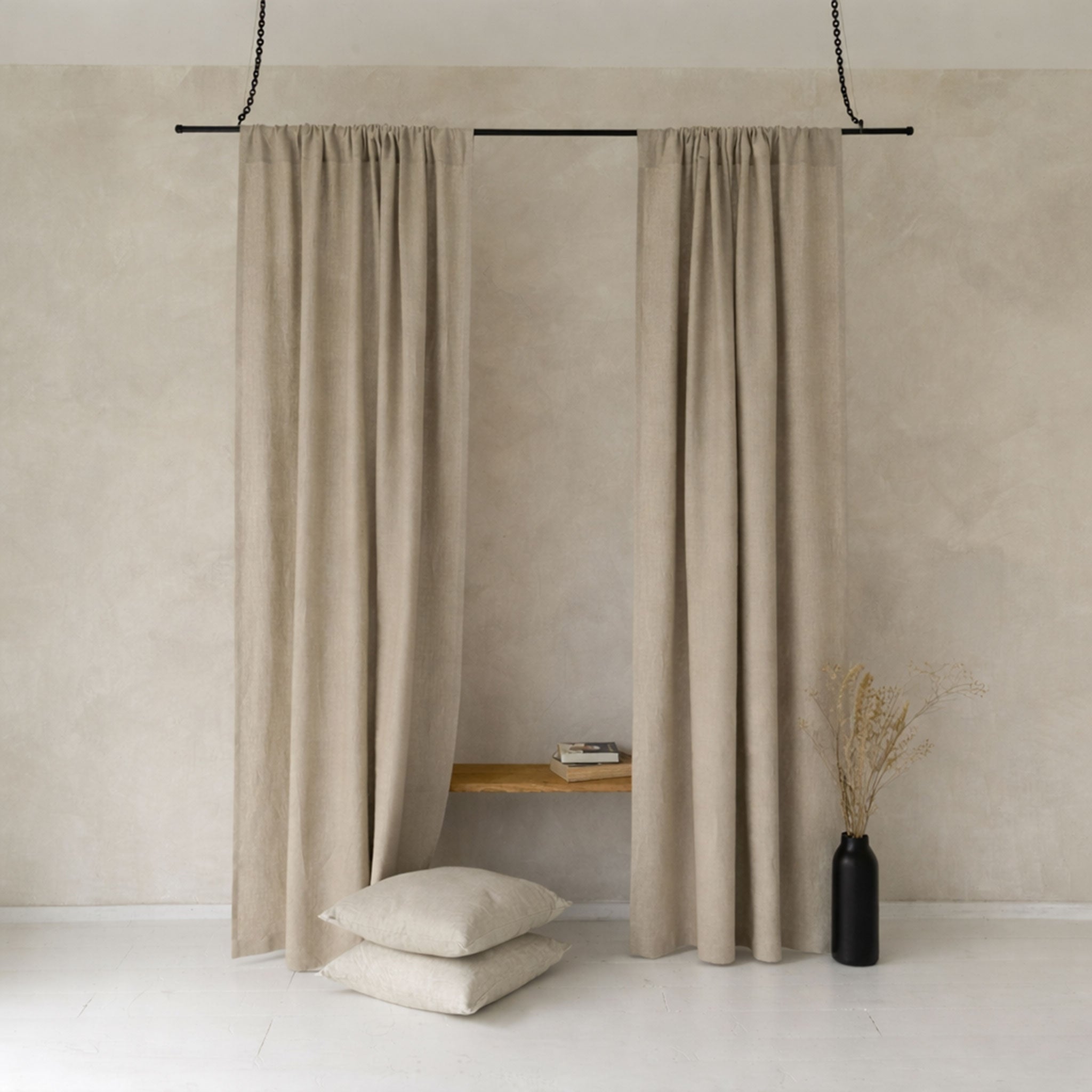 Linen curtain panel with rod pocket