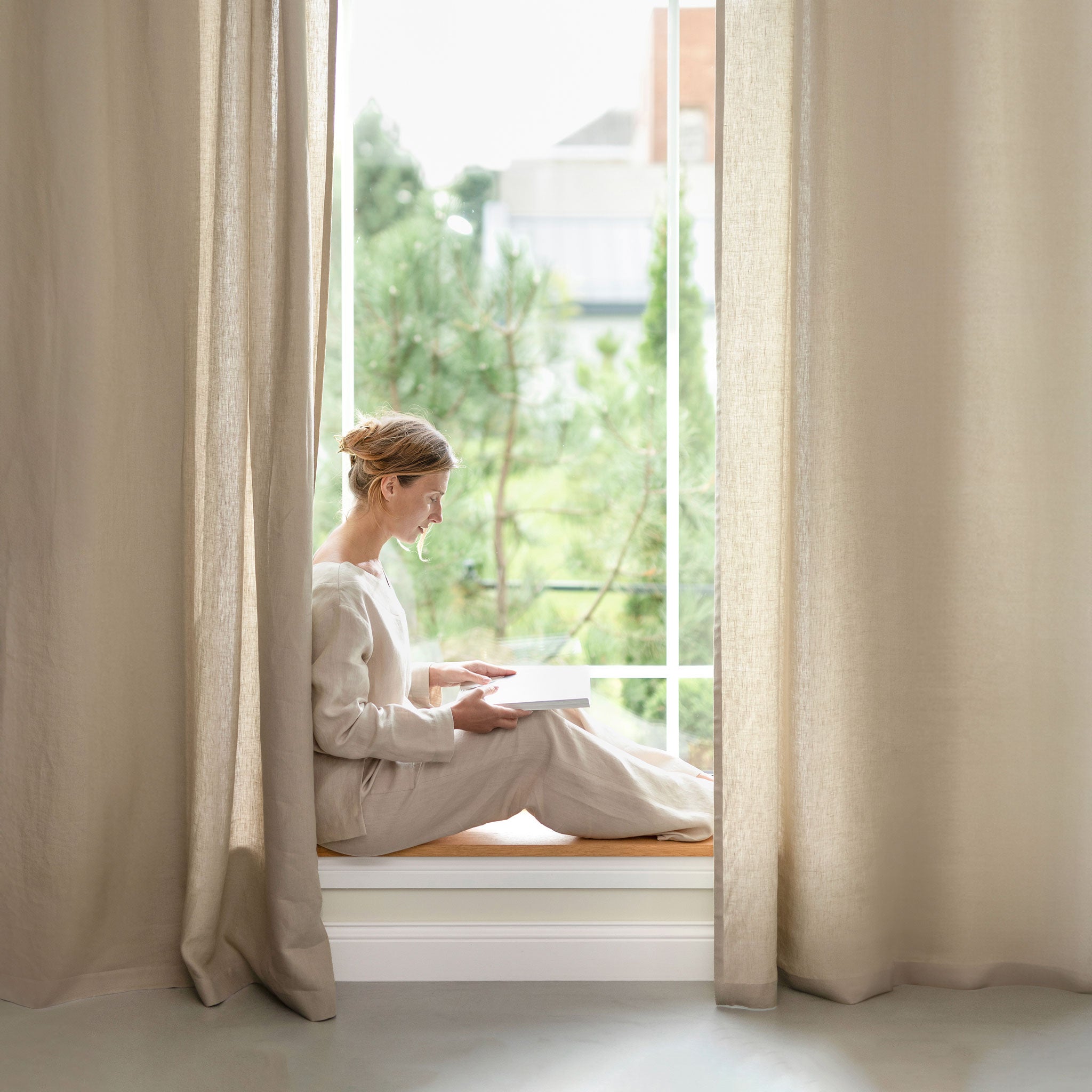 Linen curtain panel with tape top