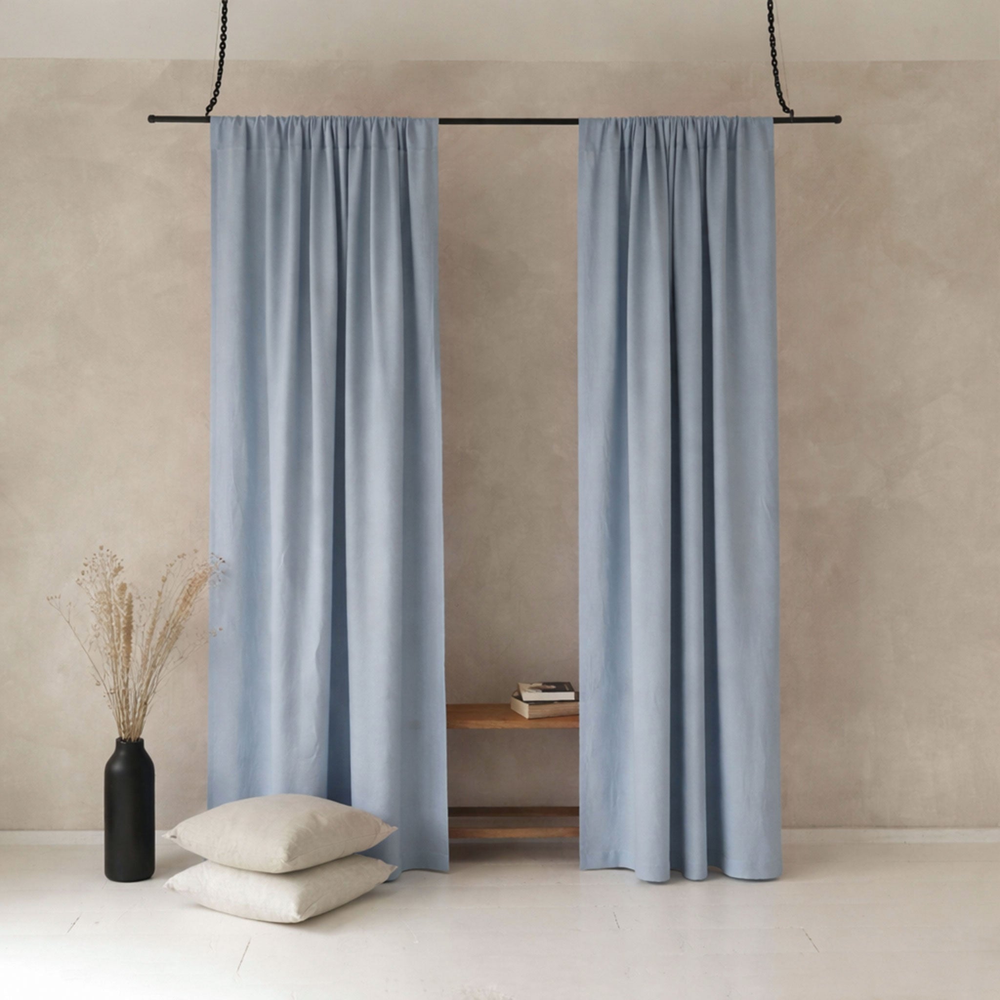 Linen curtain panel with rod pocket