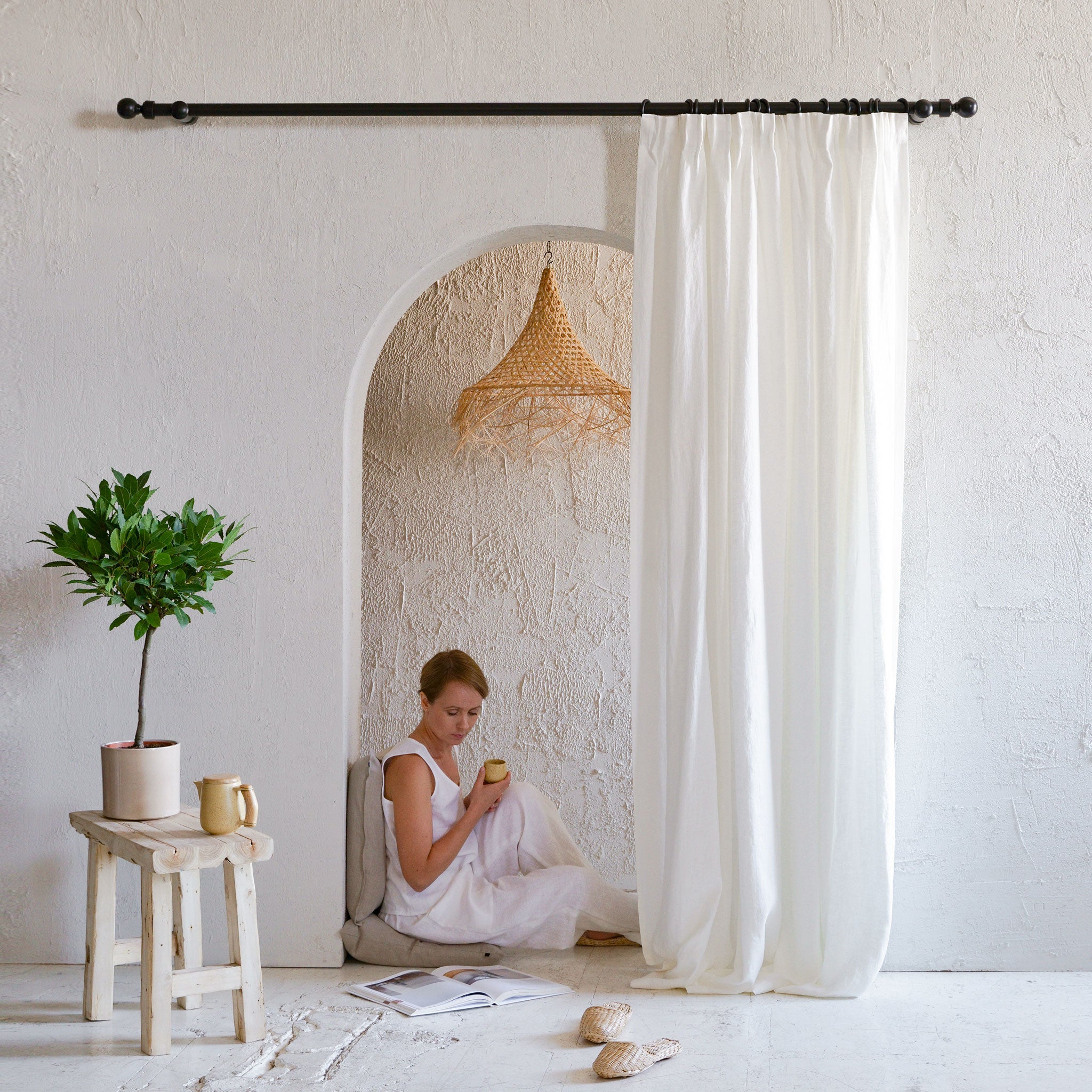 Pencil pleat linen curtain panel