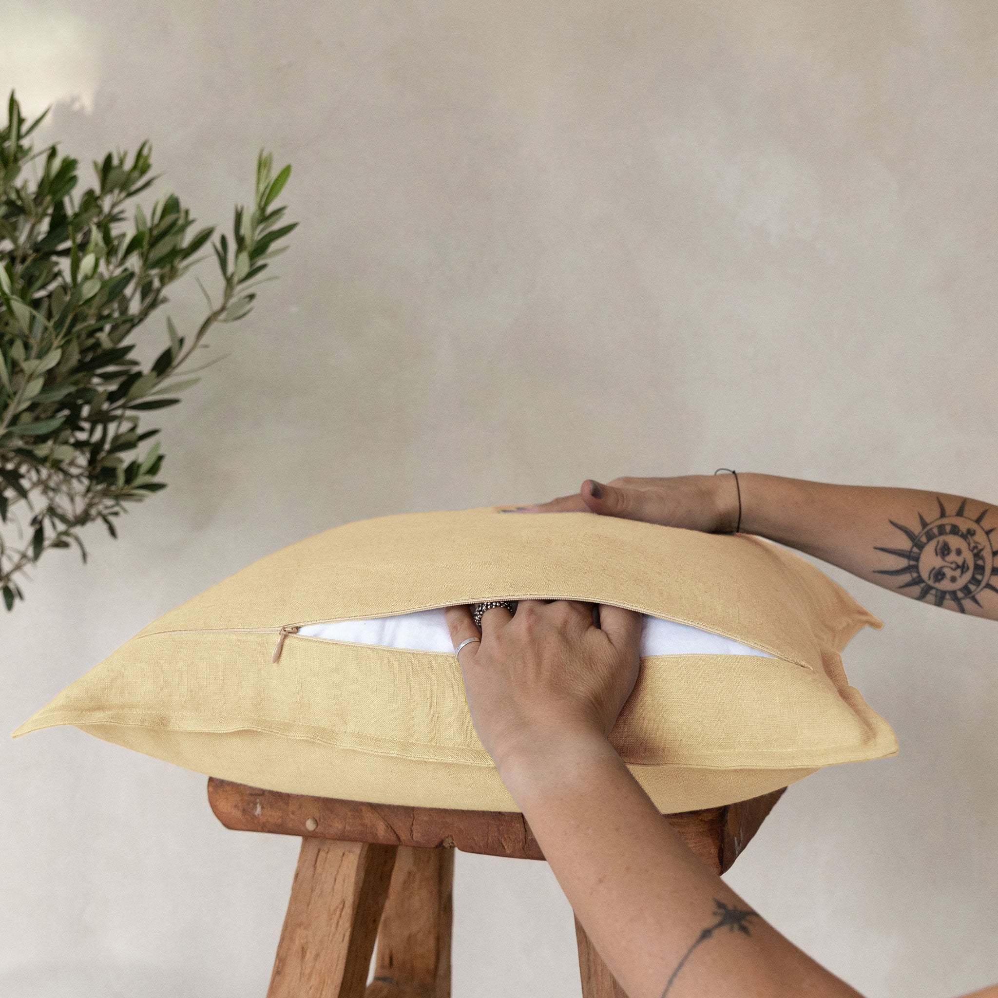 Linen pillow cover Butter yellow