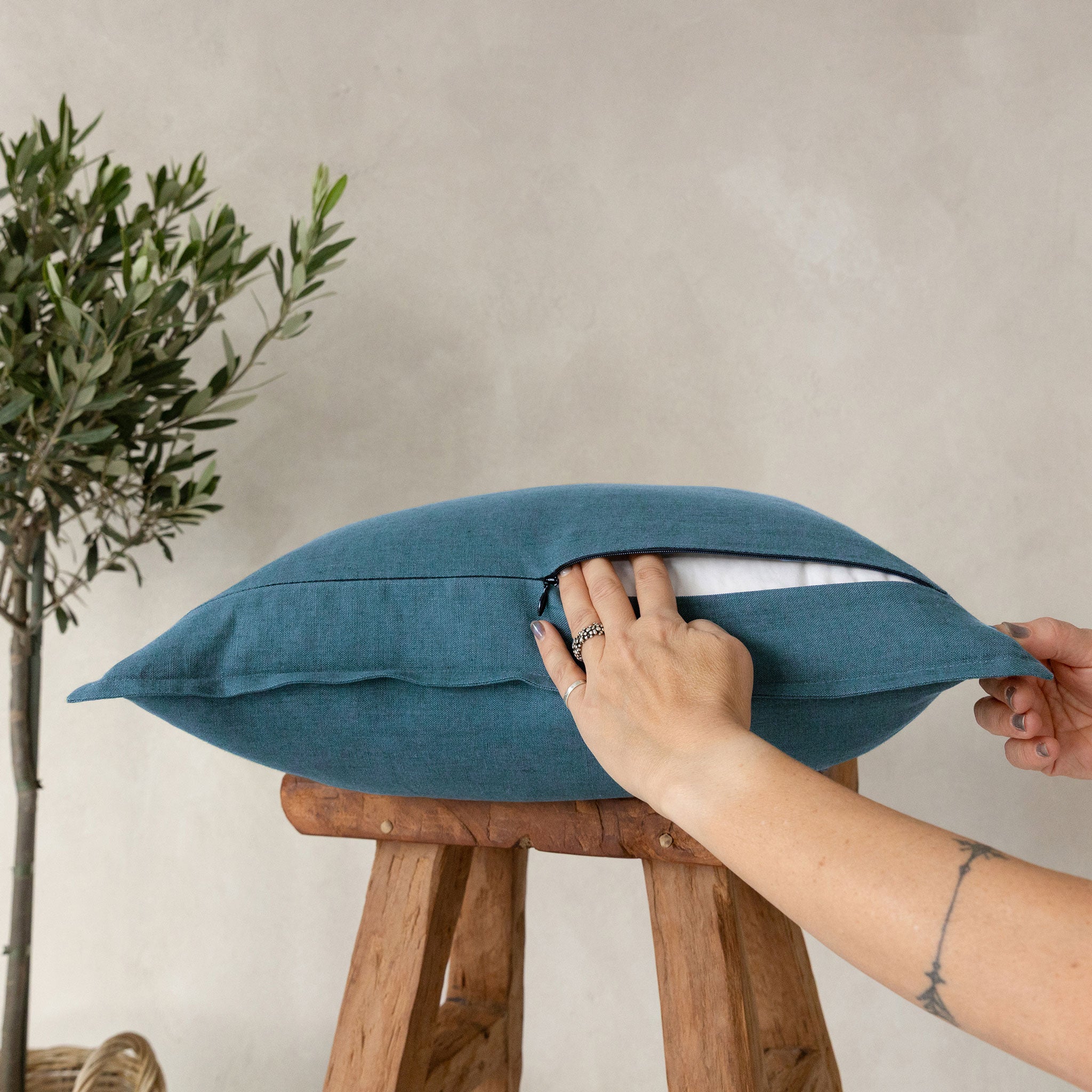 Linen pillow cover Marine blue