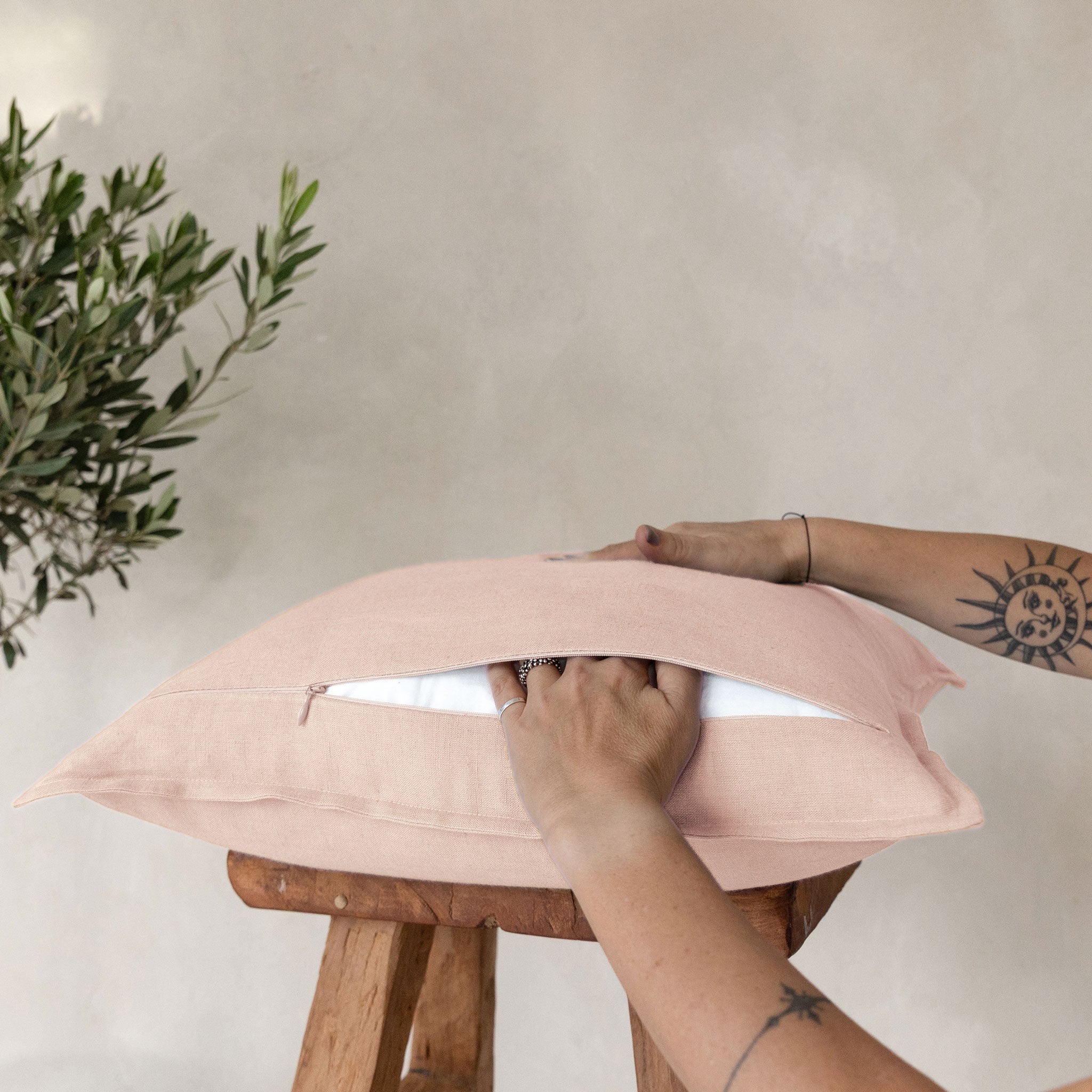 Linen pillow cover Pale peach