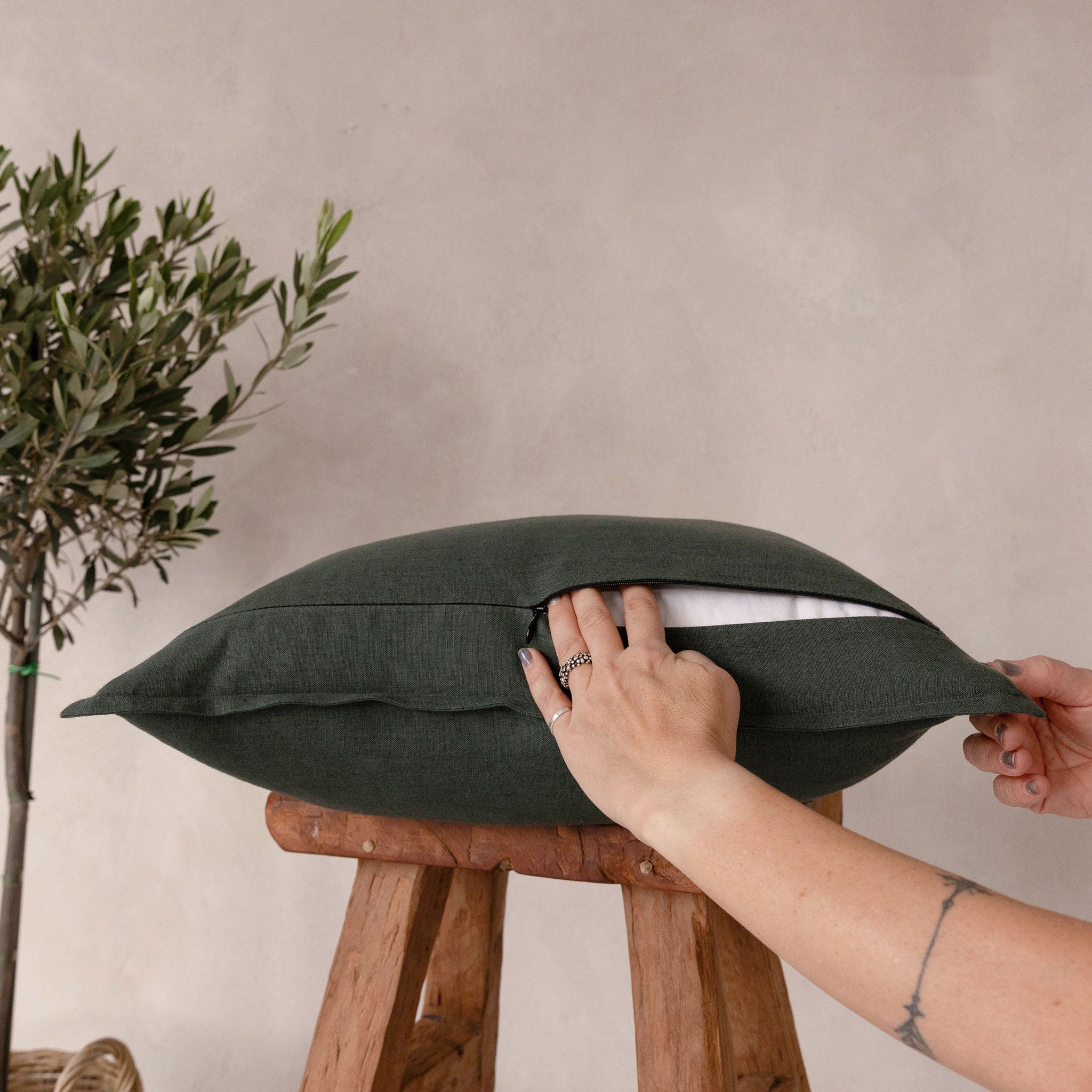 Linen pillow cover Forest green