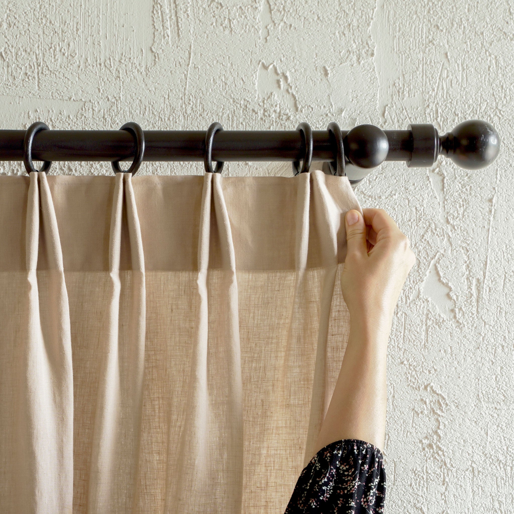 Top tack pleat linen curtain panel