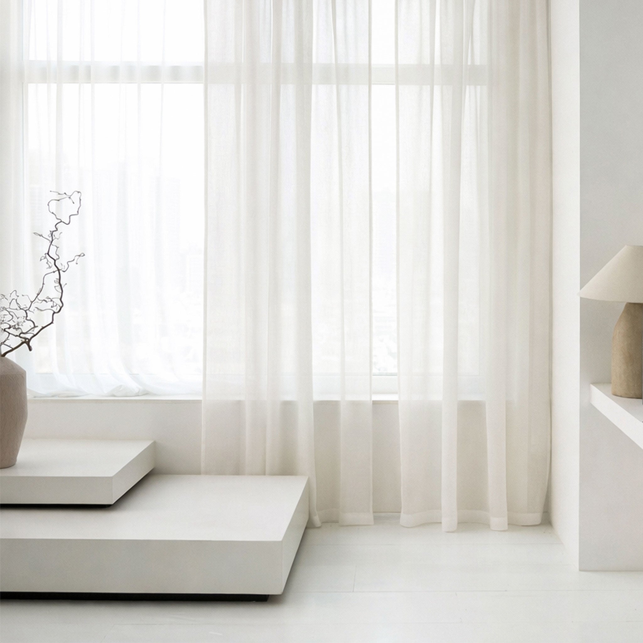 Sheer Linen Curtain Rod Pocket - Off white