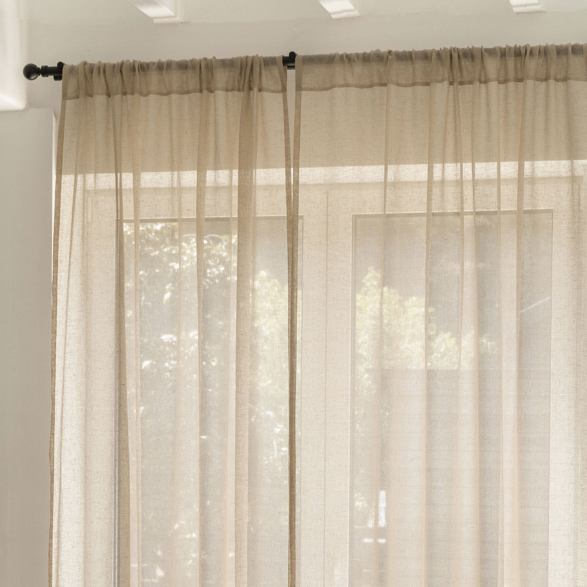 Sheer Linen Curtain with Rod Pocket - Oatmeal