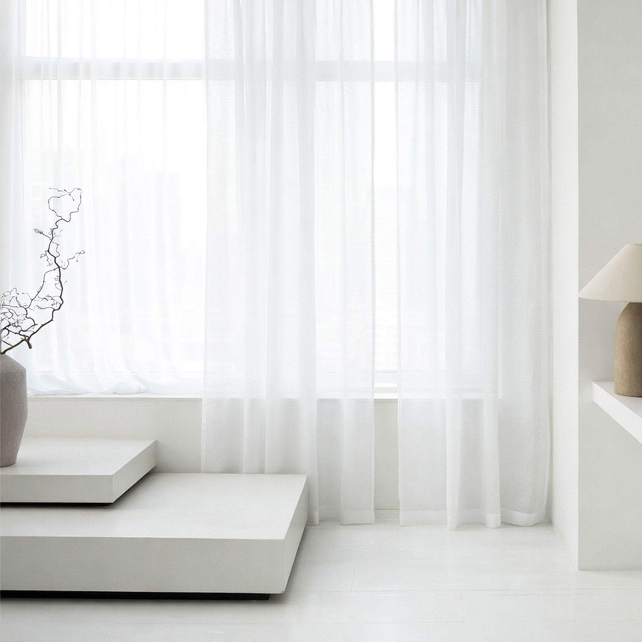 Sheer Linen Curtain with Rod Pocket - White