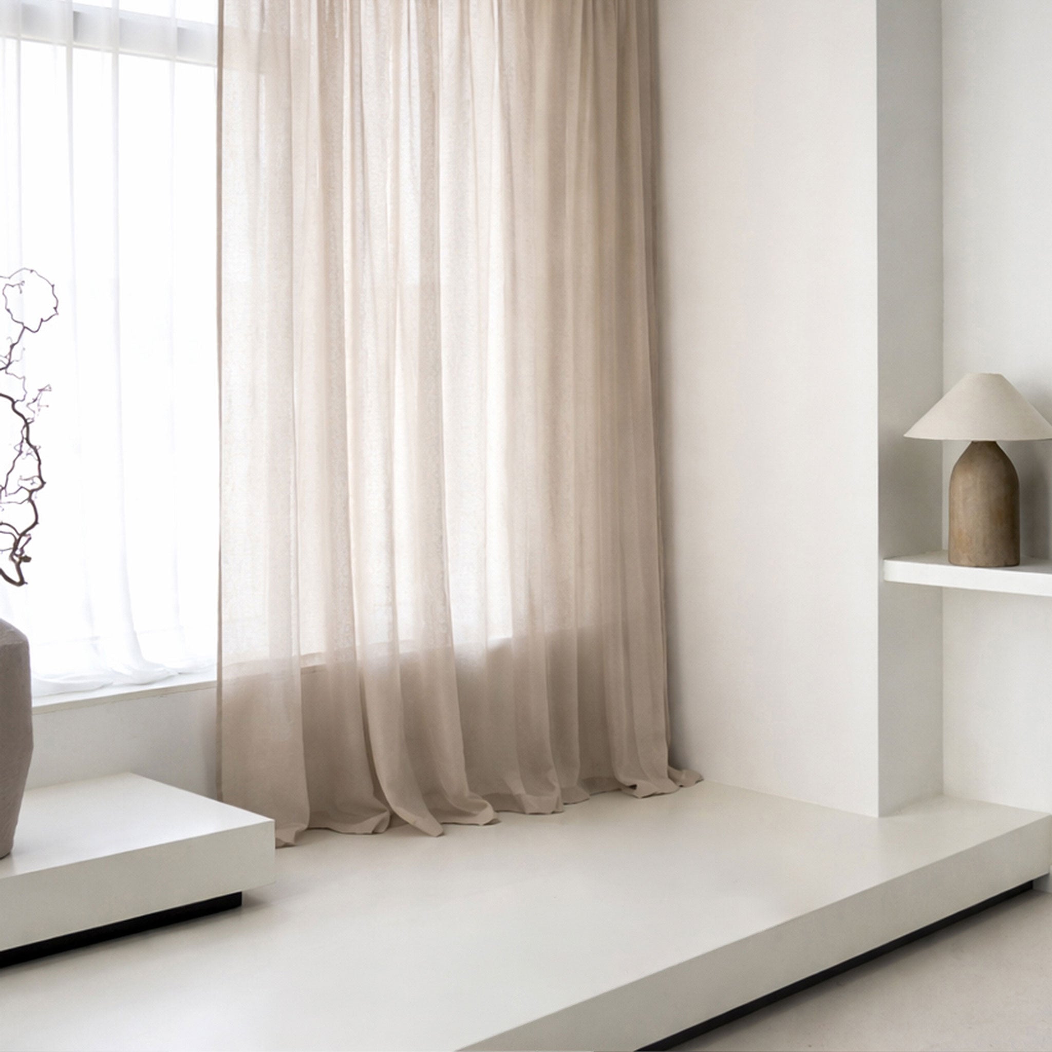 Sheer Linen Curtain Rod Pocket - Natural Tan