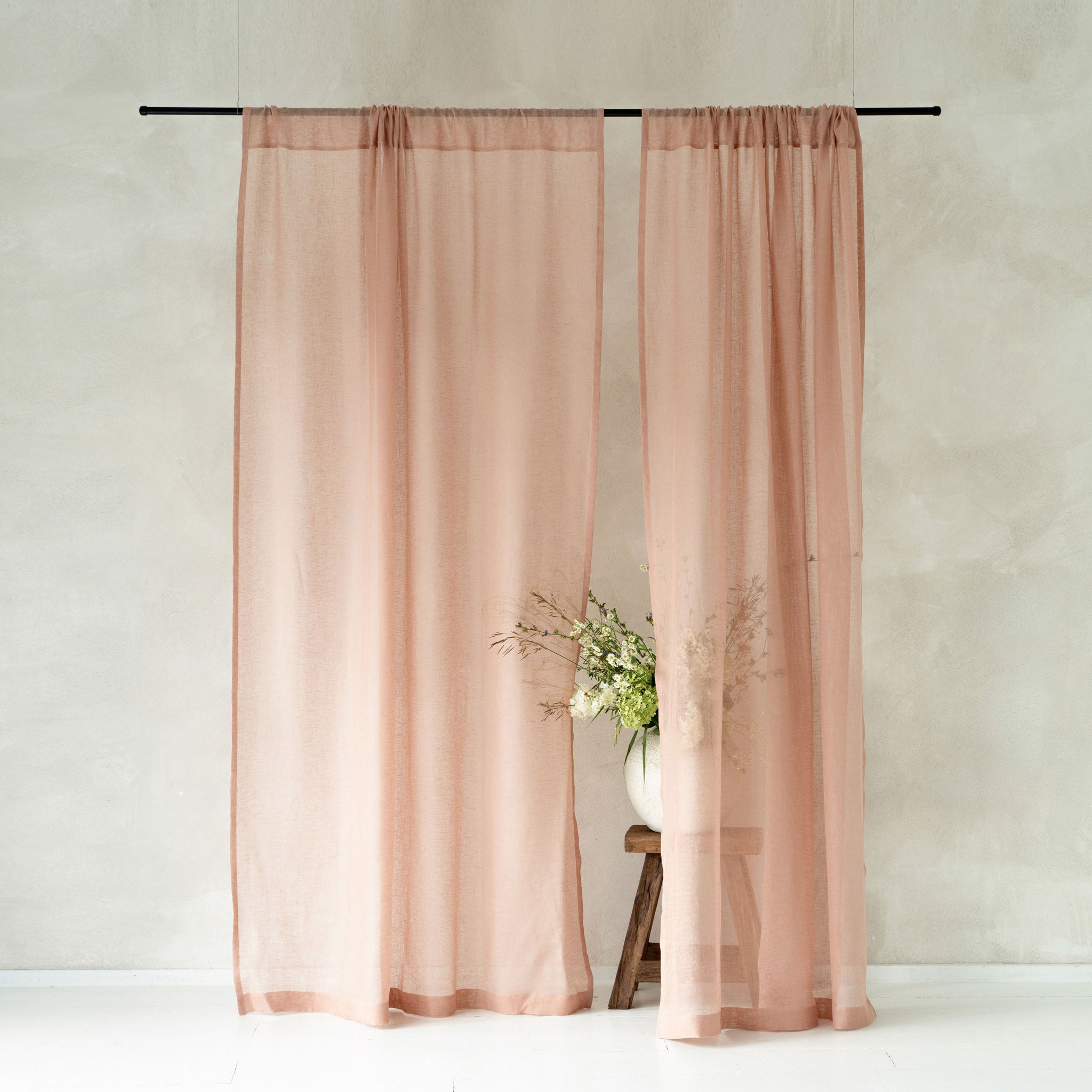 Sheer Linen Curtain Rod Pocket - Rose Gold