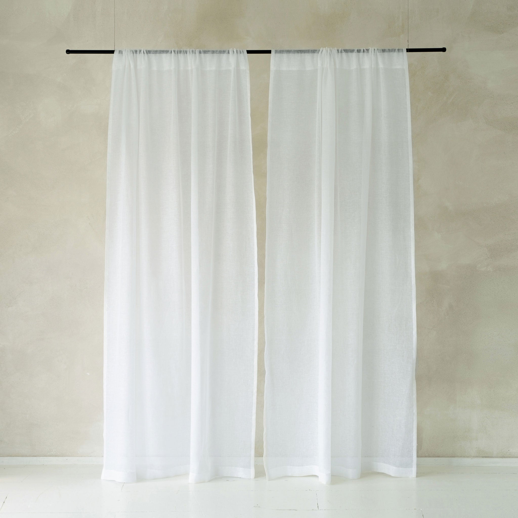 Sheer Linen Curtain with Rod Pocket - White